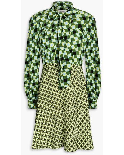 Diane von Furstenberg Alcina Printed Crepe And Jersey Mini Dress - Green
