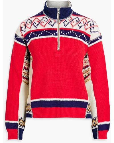 RE/DONE 80s Patchwork-effect Fair Isle Knitted Half-zip Sweater - Red