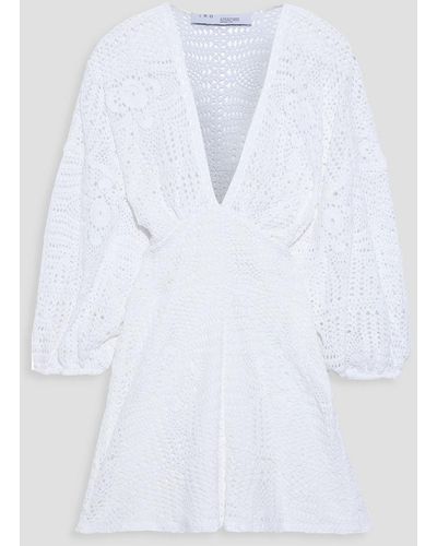 IRO Cres Gathered Crocheted Cotton Mini Dress - White