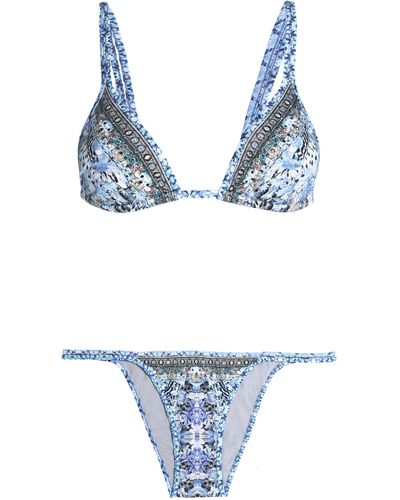 Camilla Embellished Printed Triangle Bikini - Blue