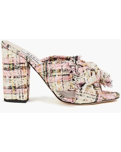 MSGM Cutout Knotted Checked Tweed Mules - Pink