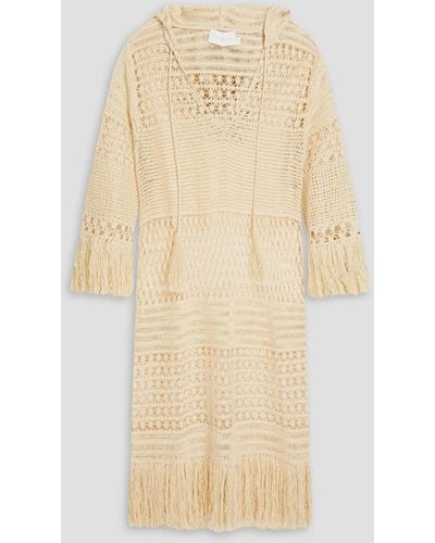 Zimmermann Fringed Crocheted Cotton-blend Hooded Mini Dress - Natural