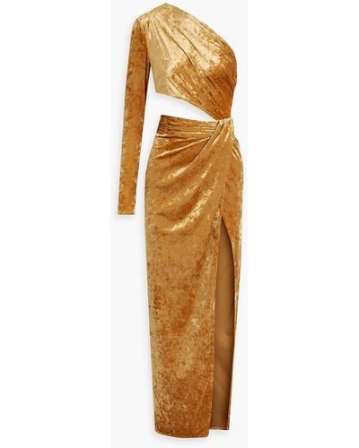 Ronny Kobo Lorinna One-sleeve Cutout Crushed-velvet Maxi Dress - Metallic