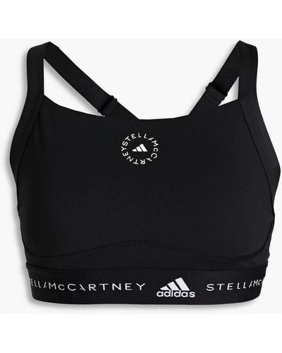adidas By Stella McCartney Cutout Logo-print Stretch Sports Bra - Black