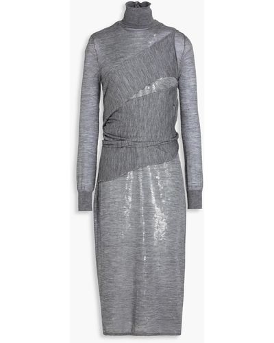 Victoria Beckham Layered Sequin-embellished Wool-jersey Turtleneck Dress - Grey