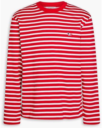 Maison Kitsuné Appliquéd Striped Cotton-jersey T-shirt - Red