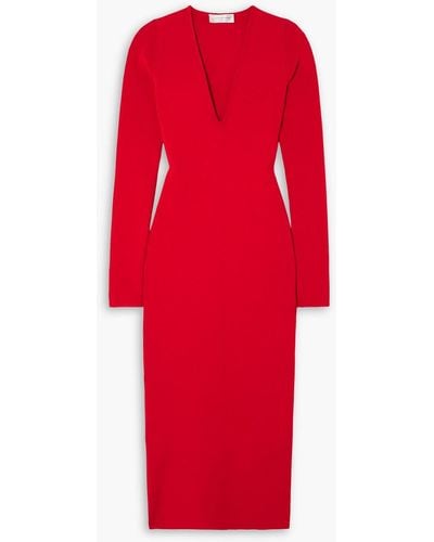 Victoria Beckham Vb Body Ribbed Stretch-knit Midi Dress - Red