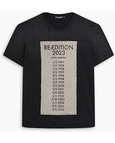 Dolce & Gabbana Bedrucktes t-shirt aus baumwoll-jersey in distressed-optik - Schwarz