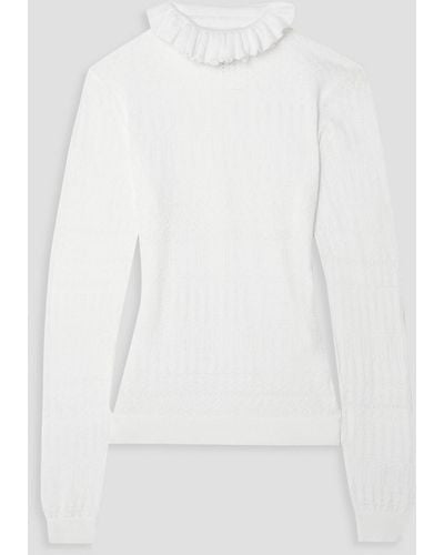 Patou Ruffled Pointelle-knit Cotton Turtleneck Top - White