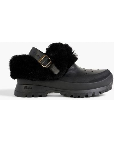 Stella McCartney Trace Faux Fur, Faux Leather And Rubber Slingback Clogs - Black