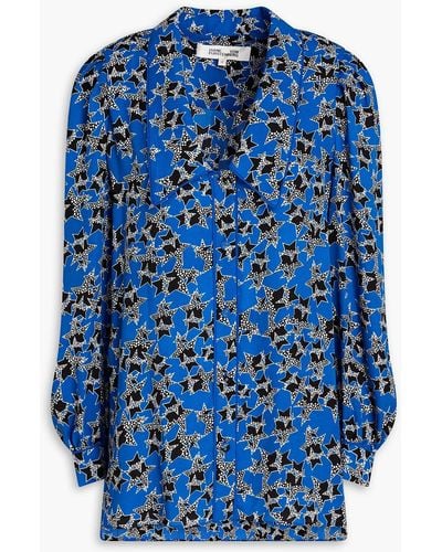 Diane von Furstenberg Nikita Gathered Printed Crepe Blouse - Blue