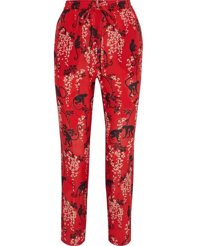 RED Valentino Cropped Printed Silk Crepe De Chine Slim-leg Pants - Red