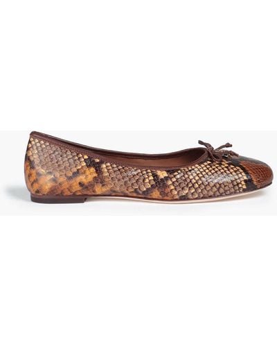 Tory Burch Tory Charm Bow-embellished Snake-effect Leather Ballet Flats - Brown