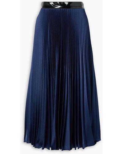 Christopher Kane Faux Patent-leather Trimmed Pleated Satin Midi Skirt - Blue