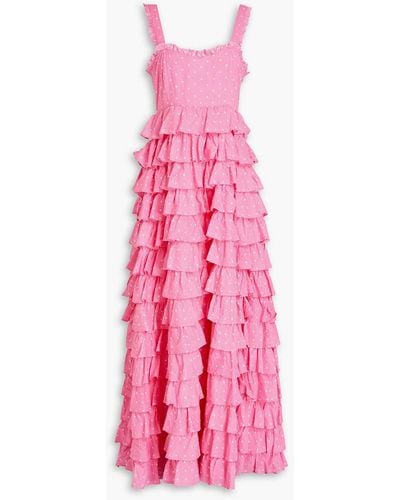 LoveShackFancy Idra Polka-dot Tiered Cotton Maxi Dress - Pink