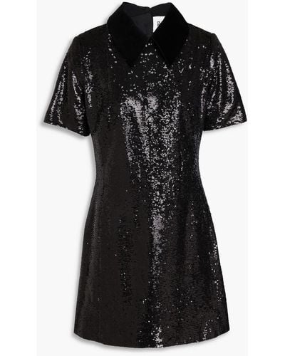 Claudie Pierlot Velvet-trimmed Sequined Crepe Mini Dress - Black