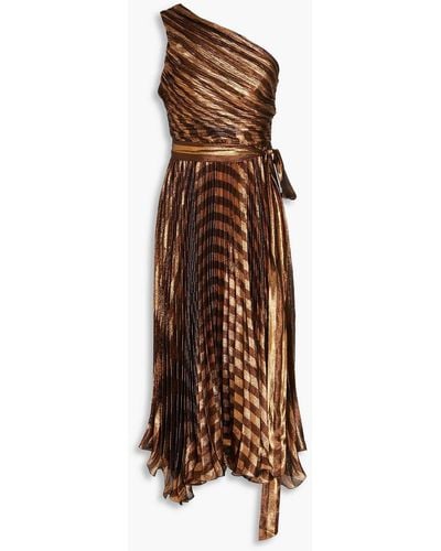 Maria Lucia Hohan One-shoulder Pleated Silk-blend Lamé Midi Dress - Metallic