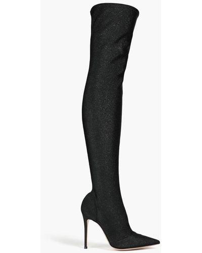 Gianvito Rossi Glittered Stretch-knit Thigh Boots - Black