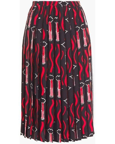 Valentino Garavani Pleated Printed Silk Crepe De Chine Skirt - Red