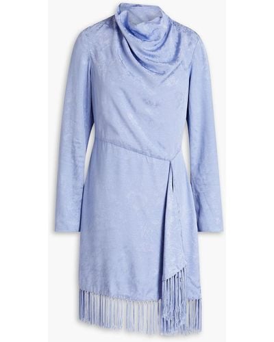 Jonathan Simkhai Vivian Cutout Fringed Satin-jacquard Mini Dress - Blue
