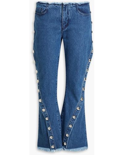 Marques'Almeida Frayed Studded Mid-rise Kick-flare Jeans - Blue