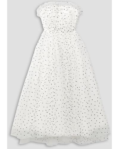 Monique Lhuillier Strapless Glittered Tulle Dress - White