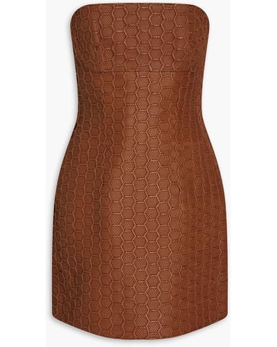 Roberto Cavalli Strapless Woven Leather Mini Dress - Brown