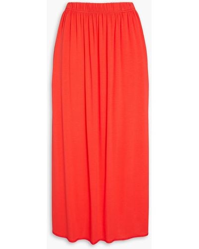 NINETY PERCENT Ezra Gathe Stretch- Jersey Midi Skirt - Red