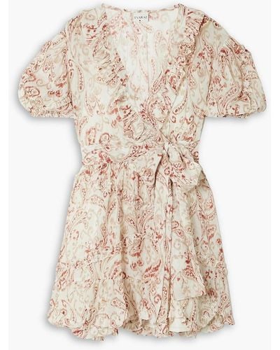 Evarae Ava Ruffled Printed Silk-georgette Mini Wrap Dress - White
