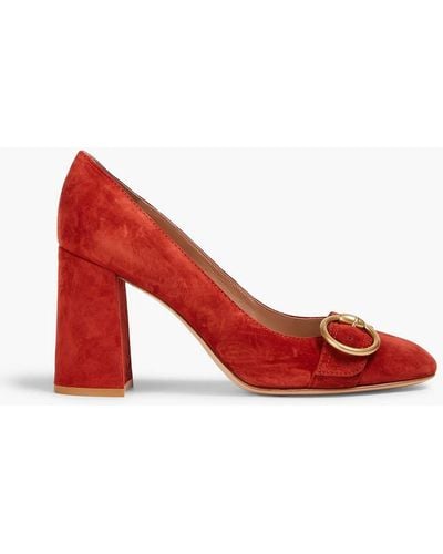 Gianvito Rossi Buckled Suede Court Shoes - Red