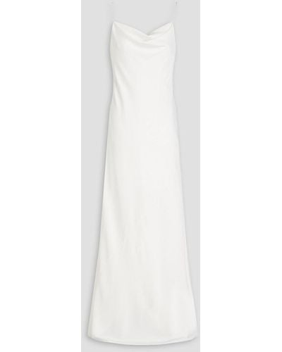 Aidan Mattox Crystal-embellished Draped Stretch-satin Gown - White
