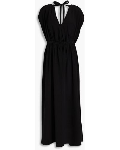 Envelope Gathered Silk-crepe Midi Dress - Black