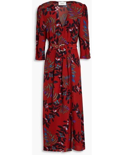Ba&sh Crissy Belted Floral-print Satin Midi Wrap Dress - Red