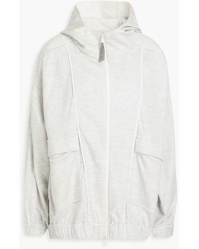 Brunello Cucinelli Bead-embellished French Cotton-blend Terry Zip-up Hoodie - White