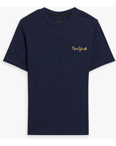 Rag & Bone Embroidered Printed Cotton-jersey T-shirt - Blue