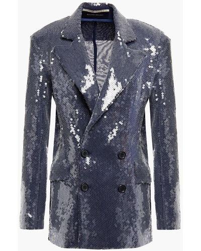 Roland Mouret Double-breasted Sequined Mesh Blazer - Blue