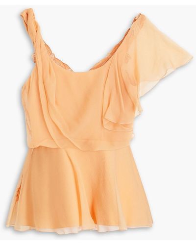 Alberta Ferretti Draped Ruffled Silk-georgette Top - Orange