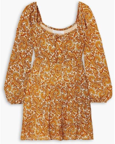 Faithfull The Brand Indira Tie-detailed Paisley-print Chiffon Mini Dress - Brown