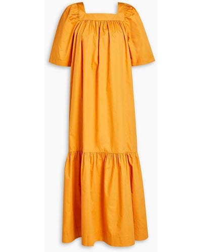 Rodebjer Donya Gathered Organic Cotton-poplin Midi Dress - Orange