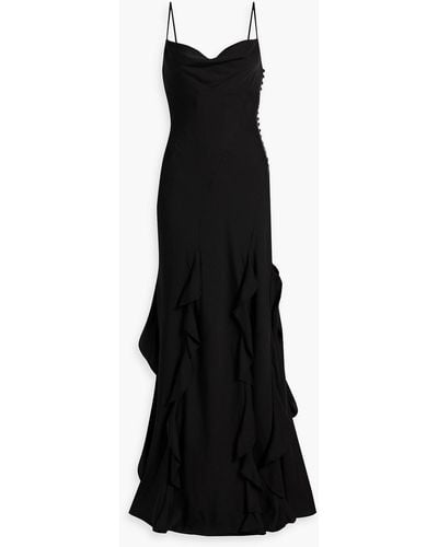 Nicholas Kamila Ruffled Silk-blend Satin Gown - Black