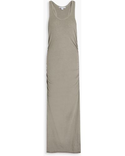 James Perse Ruched Cotton-blend Jersey Midi Dress - White