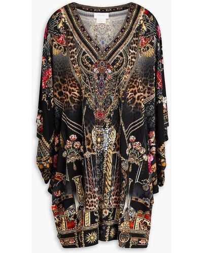 Camilla Crystal-embellished Printed Jersey Mini Dress - Black