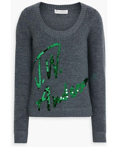 JW Anderson Sequin-embellished Wool-blend Sweater - Green