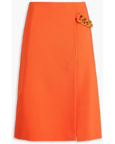 Stella McCartney Wrap-effect Chain-embellished Twill Skirt - Orange