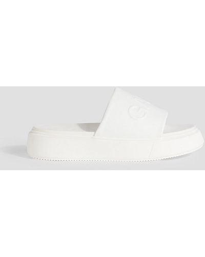 Ganni Logo-embossed Faux Leather Platform Slides - White