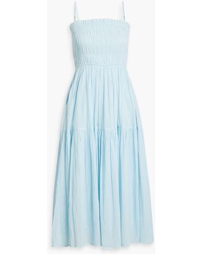 Joie Lesse Shirred Cotton-gauze Midi Dress - Blue