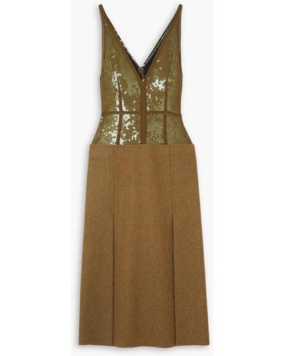 Victoria Beckham Sequined Wool-paneled Silk Midi Dress - Brown