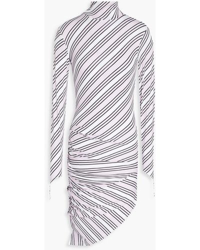 Maisie Wilen Ruched Striped Stretch-jersey Mini Dress - White