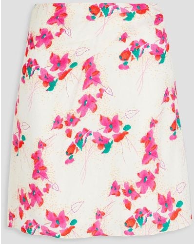 Ba&sh Eka Floral-print Leopard-jacquard Mini Skirt - Pink