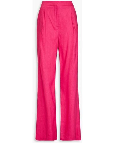 Veronica Beard Robinne Pleated Linen-blend Wide-leg Trousers - Pink